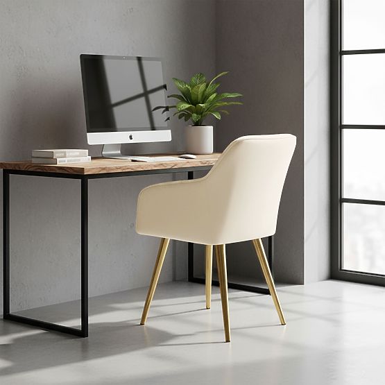 6x Sametová čalouněná židle s prošíváním Krémová FLORENCE Zlaté nohy