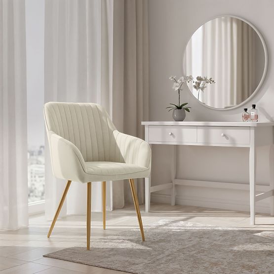 6x Sametová čalouněná židle s prošíváním Krémová FLORENCE Zlaté nohy