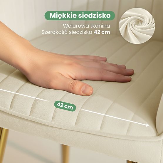 6x Sametová čalouněná židle s prošíváním Krémová FLORENCE Zlaté nohy