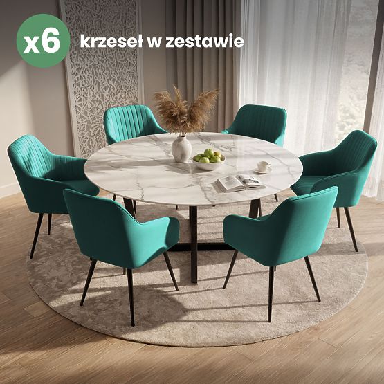 6x Sametová čalouněná židle s prošíváním Lahvově Zelená FLORENCE Černé nohy