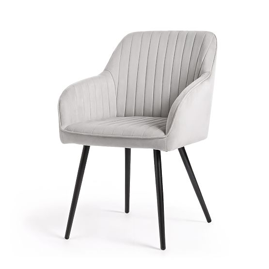 6x Sametová čalouněná židle s prošíváním Šedá FLORENCE Černé nohy