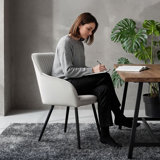 6x Sametová čalouněná židle s prošíváním Šedá FLORENCE Černé nohy