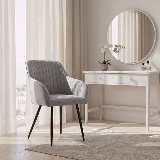 6x Sametová čalouněná židle s prošíváním Šedá FLORENCE Černé nohy