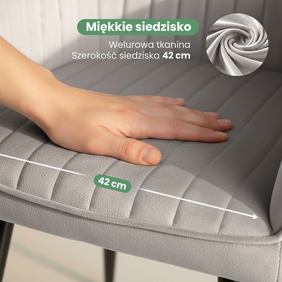 6x Sametová čalouněná židle s prošíváním Šedá FLORENCE Černé nohy