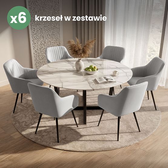 6x Sametová čalouněná židle s prošíváním Šedá FLORENCE Černé nohy