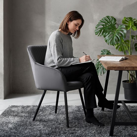 6x Sametová čalouněná židle s prošíváním Tmavý Grafit FLORENCE Černé nohy