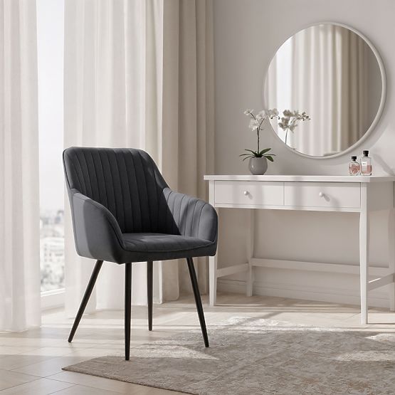 6x Sametová čalouněná židle s prošíváním Tmavý Grafit FLORENCE Černé nohy