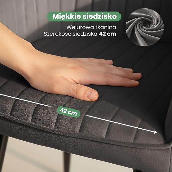 6x Sametová čalouněná židle s prošíváním Tmavý Grafit FLORENCE Černé nohy