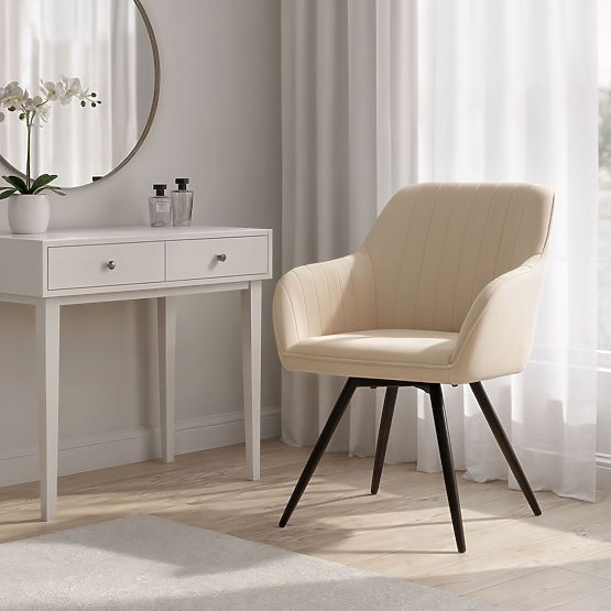 6x Sametová otočná židle s prošíváním Béžová TURNO Černé nohy