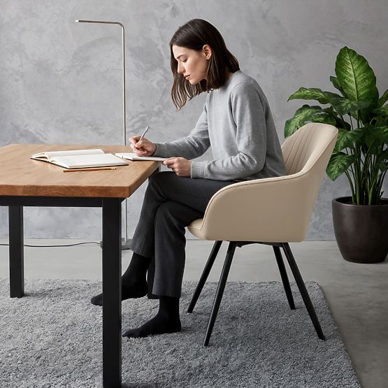 6x Sametová otočná židle s prošíváním Béžová TURNO Černé nohy