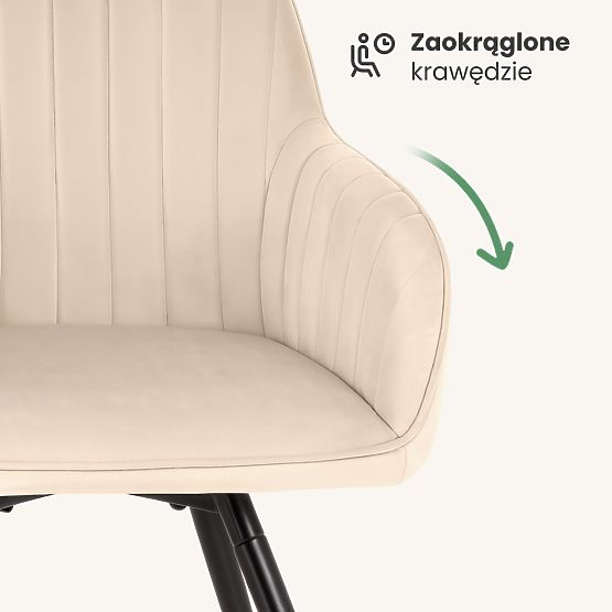 6x Sametová otočná židle s prošíváním Béžová TURNO Černé nohy