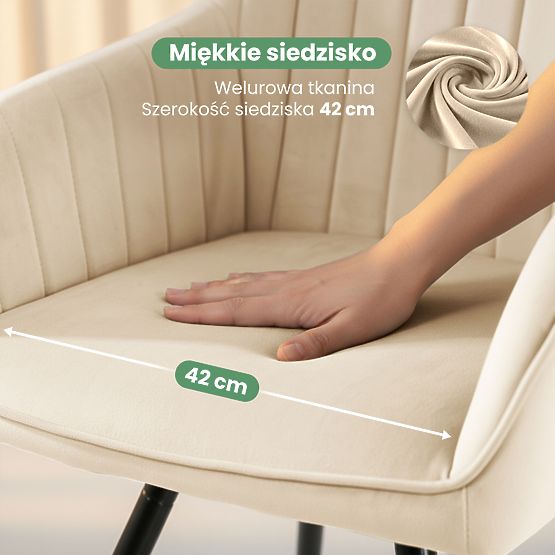 6x Sametová otočná židle s prošíváním Béžová TURNO Černé nohy