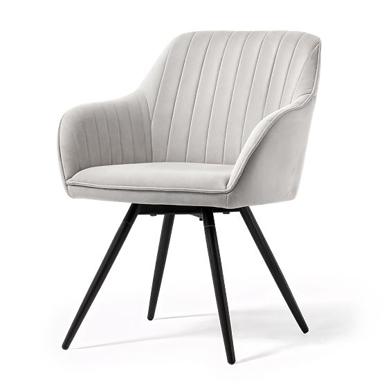 6x Sametová otočná židle s prošíváním Šedá TURNO Černé nohy