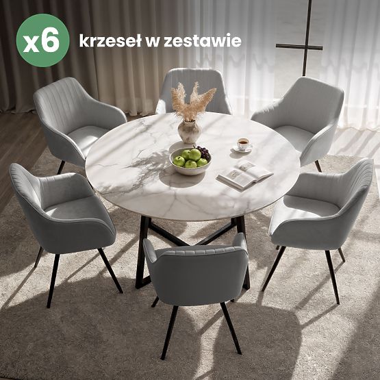 6x Sametová otočná židle s prošíváním Šedá TURNO Černé nohy