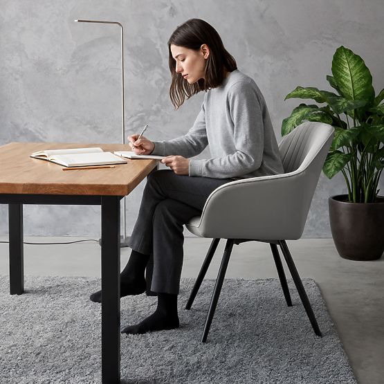 6x Sametová otočná židle s prošíváním Šedá TURNO Černé nohy