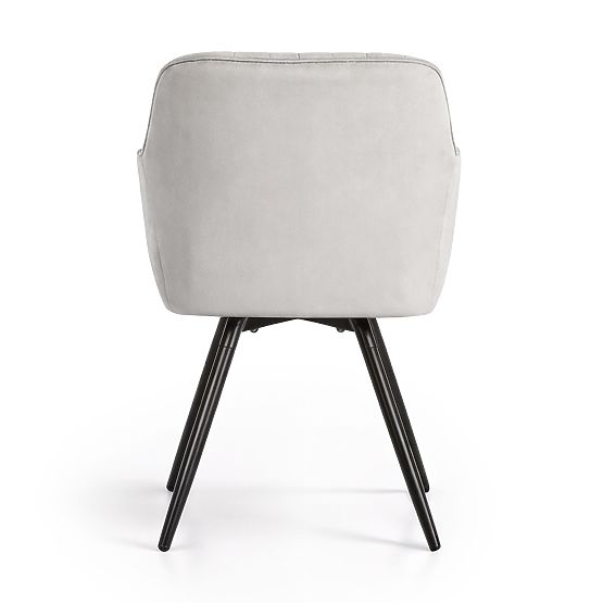 6x Sametová otočná židle s prošíváním Šedá TURNO Černé nohy