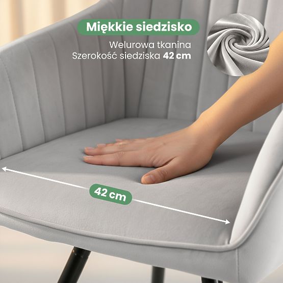 6x Sametová otočná židle s prošíváním Šedá TURNO Černé nohy