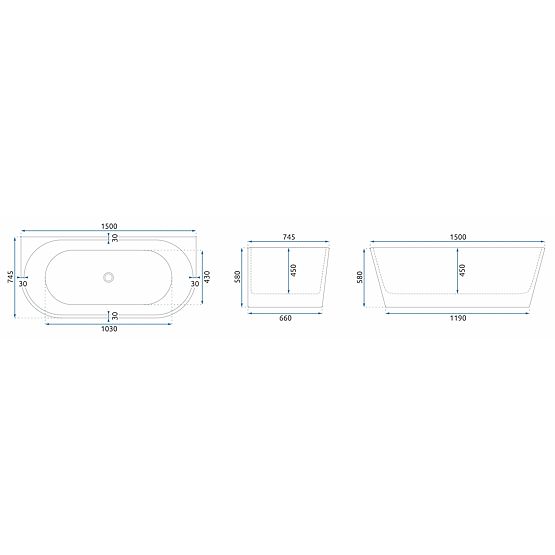 Akrylátová nástěnná vana OLIMPIA 150 cm