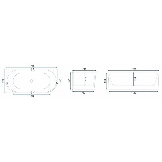 Akrylátová nástěnná vana VENETA 170 cm