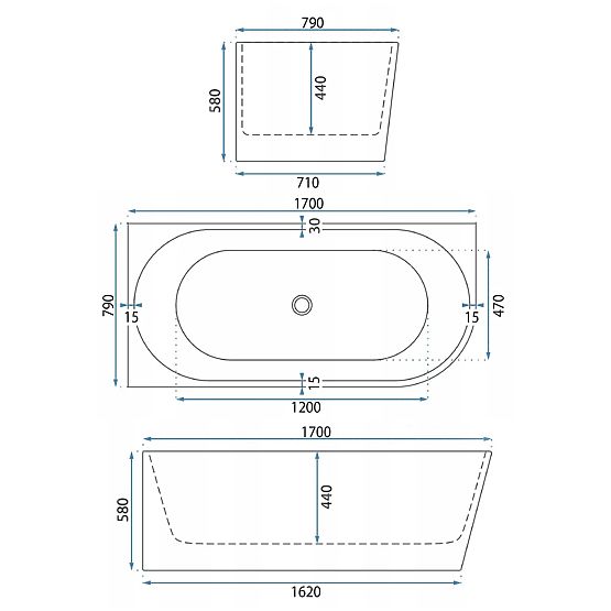 Akrylátová Rohová Vana BELLANTO SLIM 170 Levá