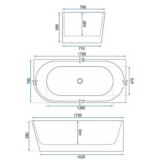 Akrylátová Rohová Vana BELLANTO SLIM 170 Pravá