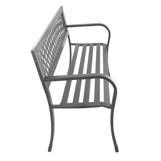 Ažurová zahradní lavička s opěradlem parková na terasu balkon kovová konstrukce grafitová