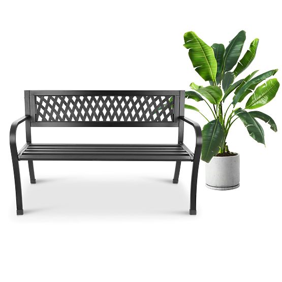 Ažurová zahradní lavička s opěradlem parková na terasu balkon kovová konstrukce