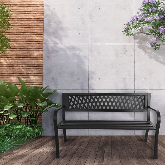 Ažurová zahradní lavička s opěradlem parková na terasu balkon kovová konstrukce