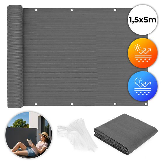 Balkónová clona s kovaním 150x500 cm stínící síť + instalační prvky šedá MultiGarden