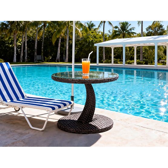 Balkonový stolek z technoratanu kulatý konferenční stolek moderní design