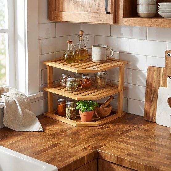 Bambusová rohová kuchyňská police DEDAL