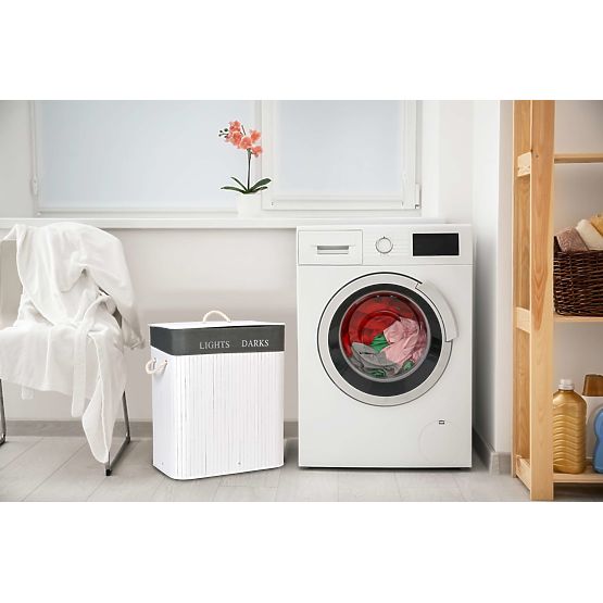 Bambusový koš na prádlo 2 komory bílo-šedý