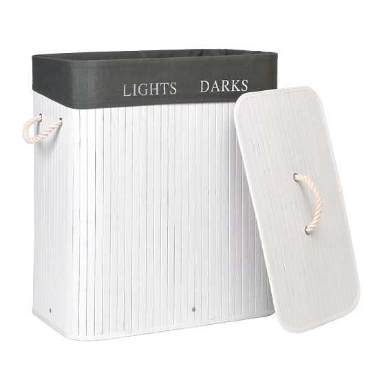 Bambusový koš na prádlo 2 komory bílo-šedý