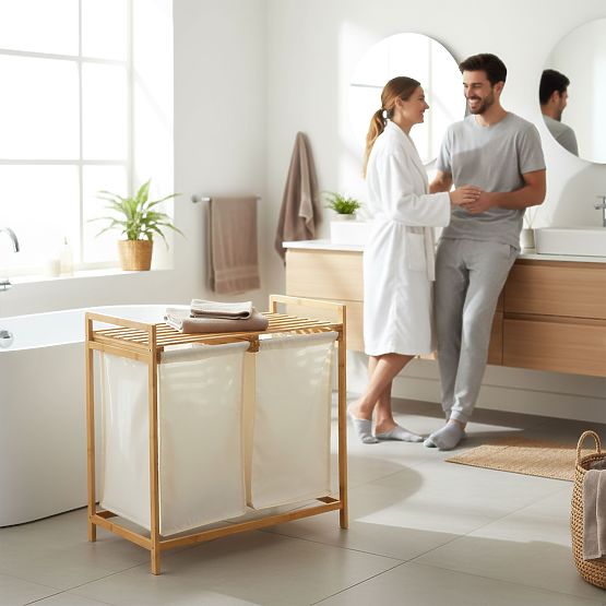 Bambusový koš na prádlo nebo hračky HANOI 2 přihrádky