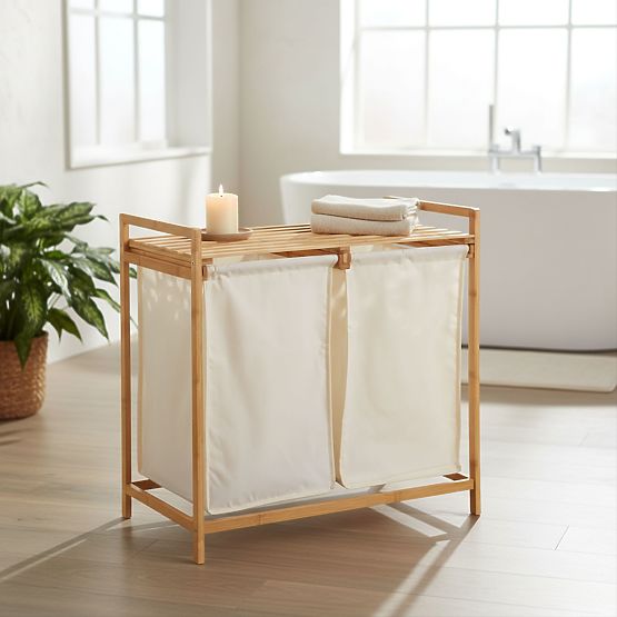 Bambusový koš na prádlo nebo hračky HANOI 2 přihrádky