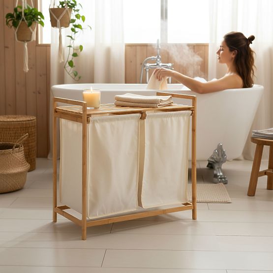 Bambusový koš na prádlo nebo hračky HANOI 2 přihrádky