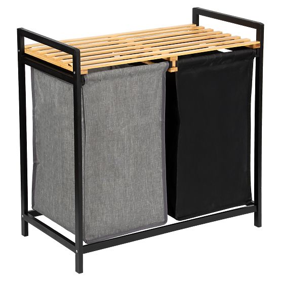 bambusový koš na prádlo nebo hračky HANOI BLACK 2 přihrádky DUO BARVA