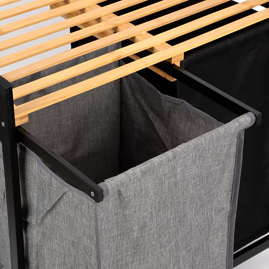 bambusový koš na prádlo nebo hračky HANOI BLACK 2 přihrádky DUO BARVA