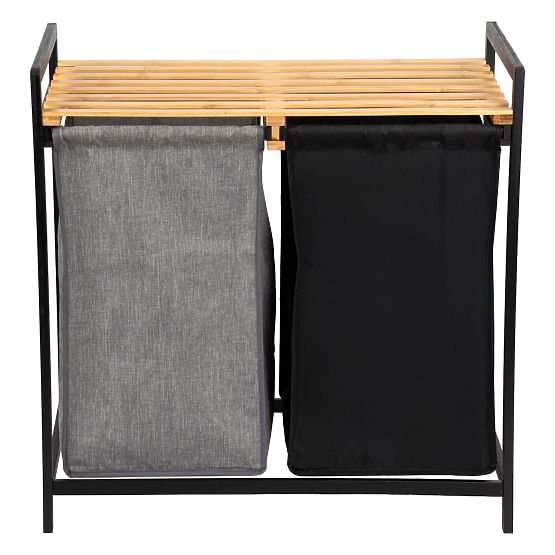 bambusový koš na prádlo nebo hračky HANOI BLACK 2 přihrádky DUO BARVA