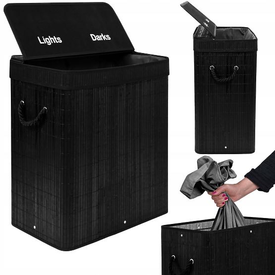 Bambusový koš na prádlo s víkem 100L černý