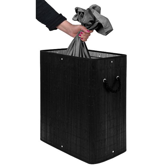 Bambusový koš na prádlo s víkem 100L černý