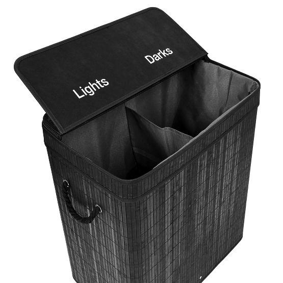 Bambusový koš na prádlo s víkem 100L černý