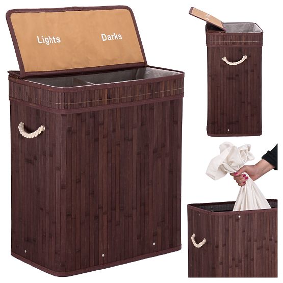 Bambusový koš na prádlo s víkem 100L wenge