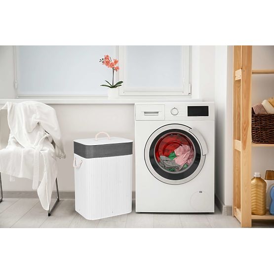 Bambusový koš na prádlo s víkem 80L bílo-šedý