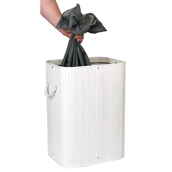 Bambusový koš na prádlo s víkem 80L bílo-šedý