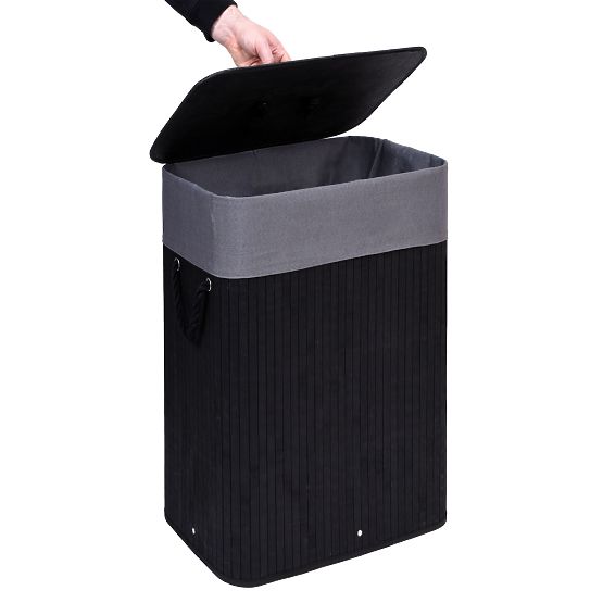 Bambusový koš na prádlo s víkem 80L černo-šedý