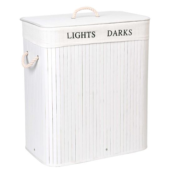 Bambusový koš s víkem 100L 2 komory bílý