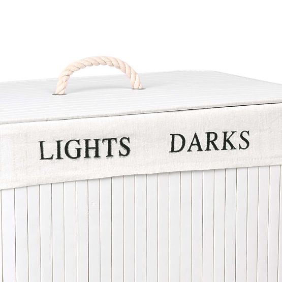 Bambusový koš s víkem 100L 2 komory bílý