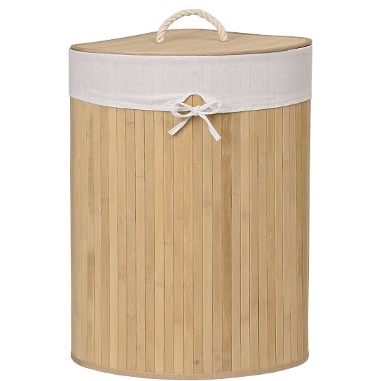 Bambusový rohový koš na prádlo s víkem natural 60L