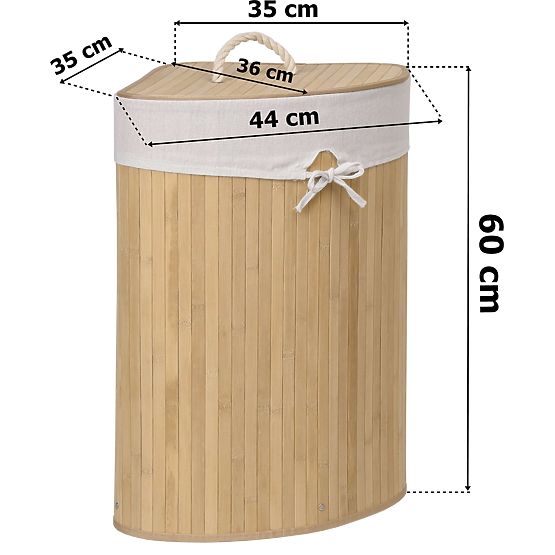 Bambusový rohový koš na prádlo s víkem natural 60L